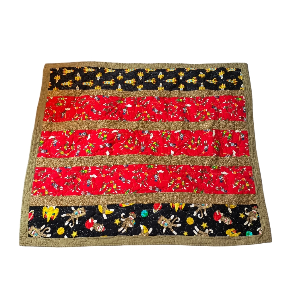 Project Linus Sock Monkey Playing Sports Quilted Baby Blanket